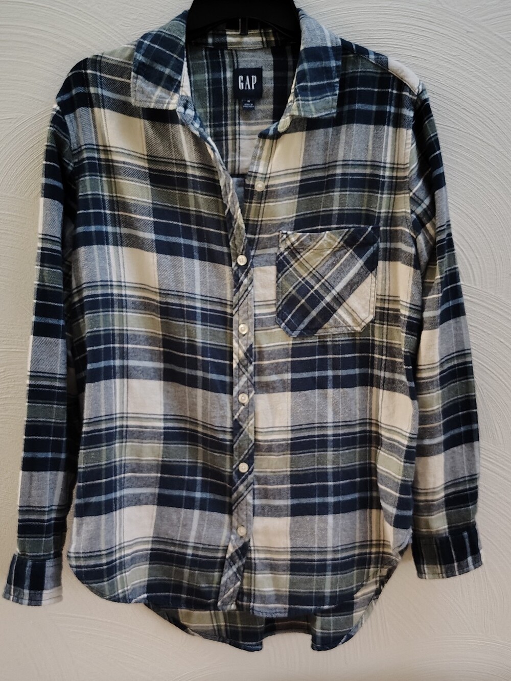 Gap Plaid Flannel Button Up Shirt Long Sleeve Pocket Blue Green Women's M